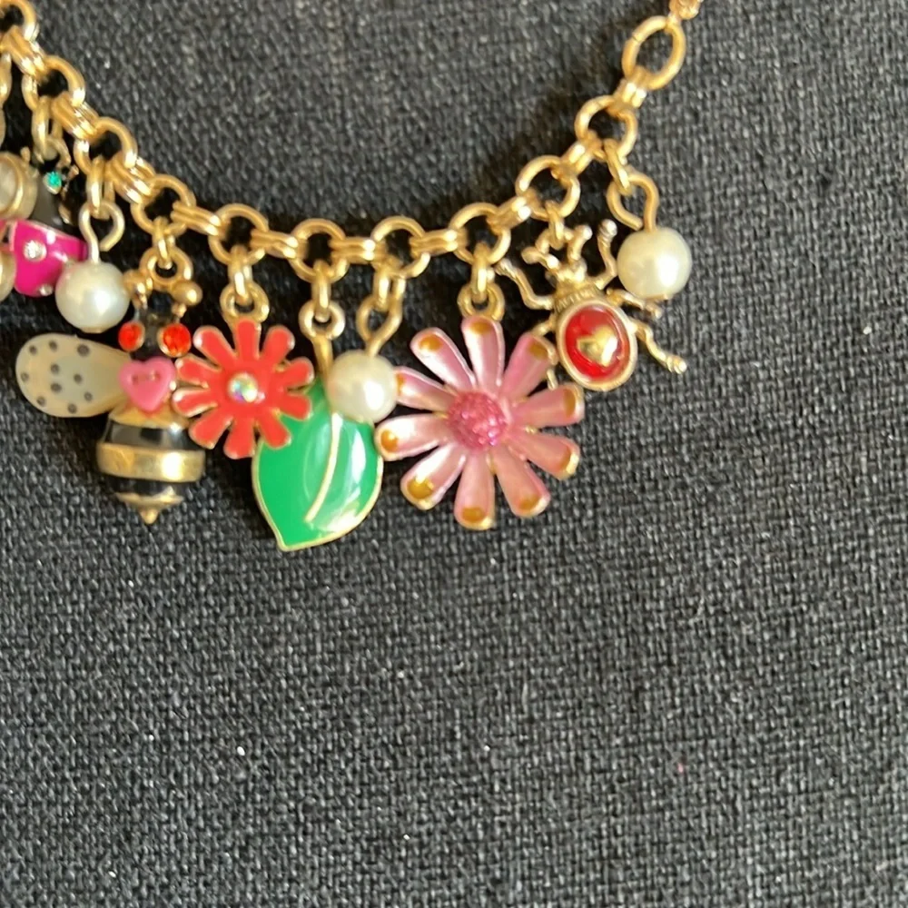 Betsey Johnson Women’s Garden Party Rhinestone Charm Necklace Flower Ladybug - Picture 7 of 15